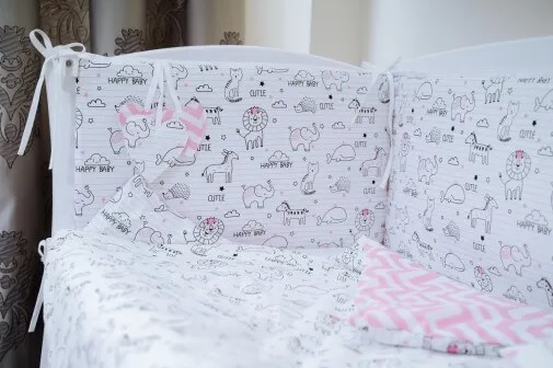 Lenjerie de patut 5 piese PernaMea Junior Roz