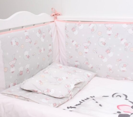 Lenjerie de pătuț 8 piese PernaMea Teddy Love Pink