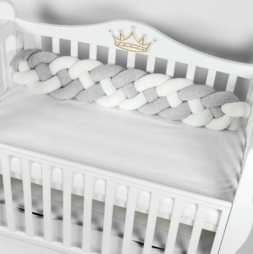 Apărătoare pătuț PernaMea Cosiță Gri (1 piesă), 120x20 cm