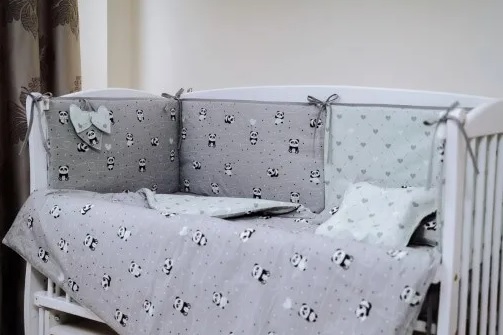 Lenjerie de pătuț 8 piese PernaMea Baby Panda Turcoaz