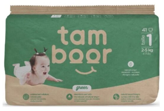 Подгузники ЭКО Tamboor Green Newborn, размер 1 (2–5 кг), 41 шт.