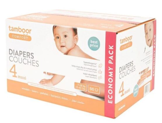 Подгузники Tamboor Maxi Comfort Mega Box, размер 4 (7-18 кг), 86 шт.