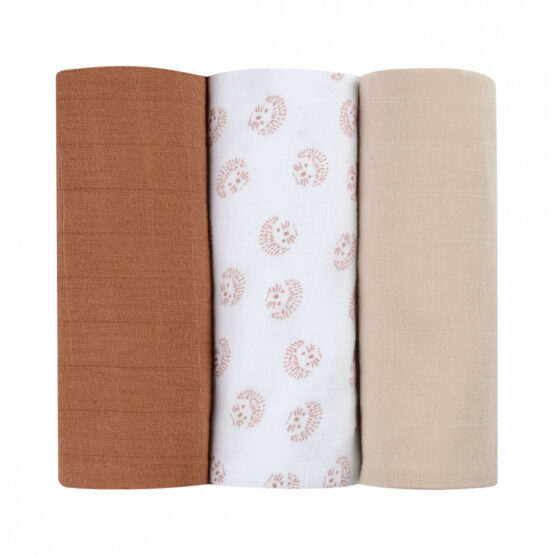 Набор из 3 пеленок Beaba Organic Cotton Muslin 70×70 см. Herisson Marron B920346