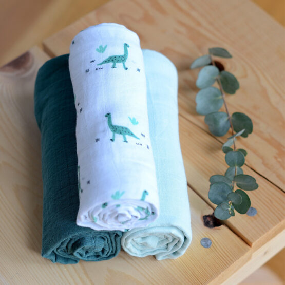 Set 3 Museline Beaba bumbac organic 70×70 cm Jurassic Green B920345