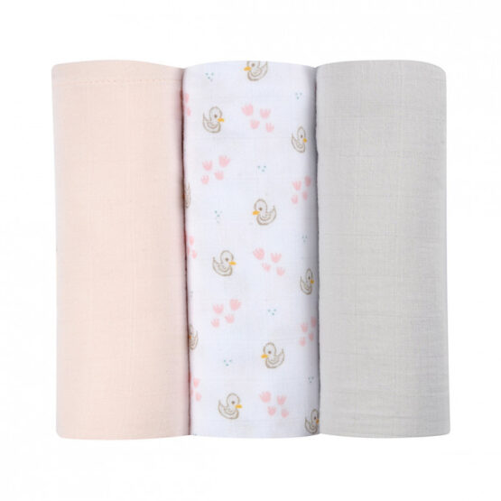 Набор из 3 пеленок Beaba Organic Cotton Muslin 70×70 см. Swan Pink B920343