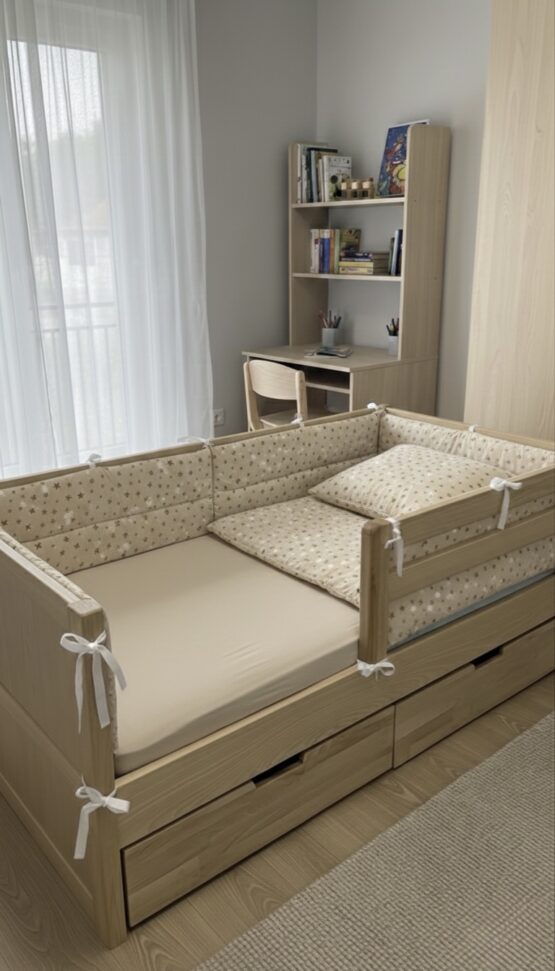 Бортики для кровати BabyTime 160×80 см, бежевые звёздочки
