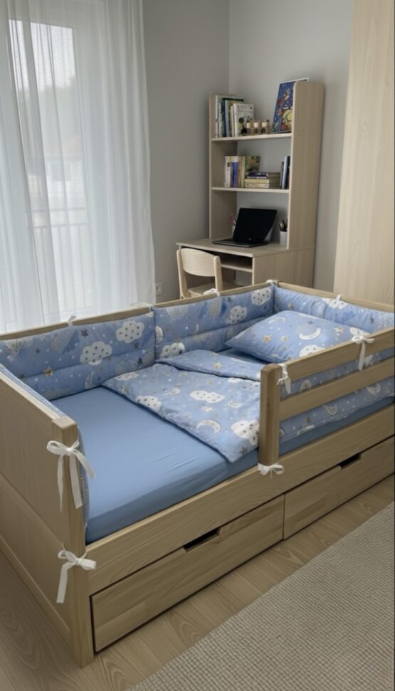 Borduri de protectie BabyTime pentru pat 160*80cm, nourași albaștri