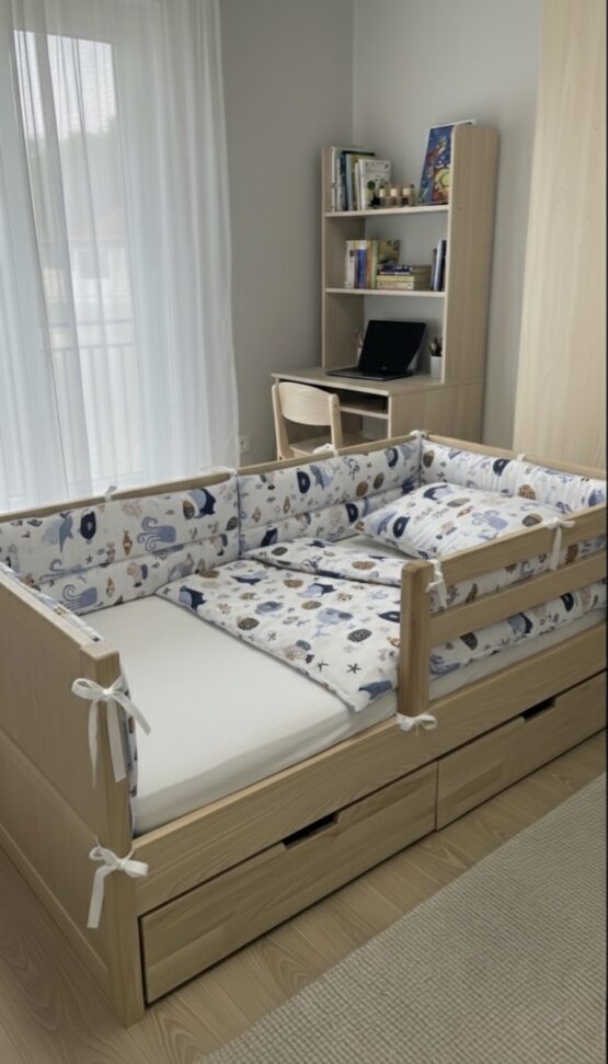 Borduri de protectie BabyTime pentru pat 160*80cm, animăluțe de mare